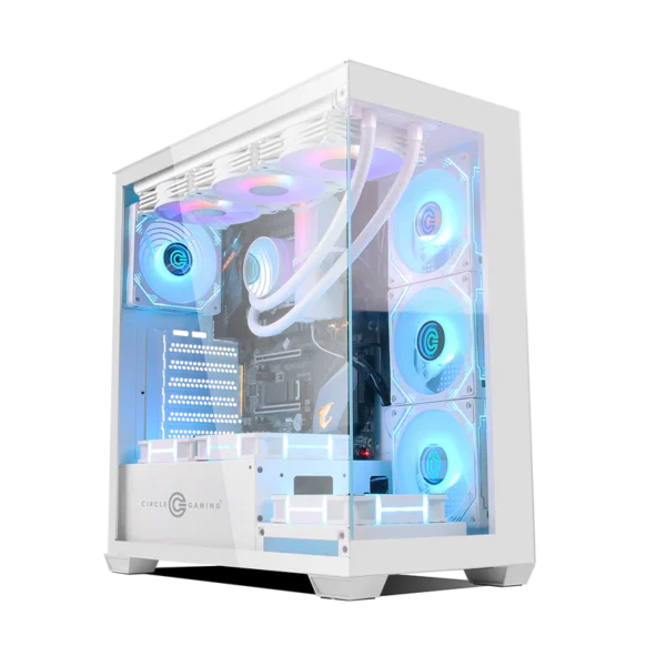 Circle Gaming- Defender ZX1 Mid- Tower Computer Case Gaming Cabinet - White